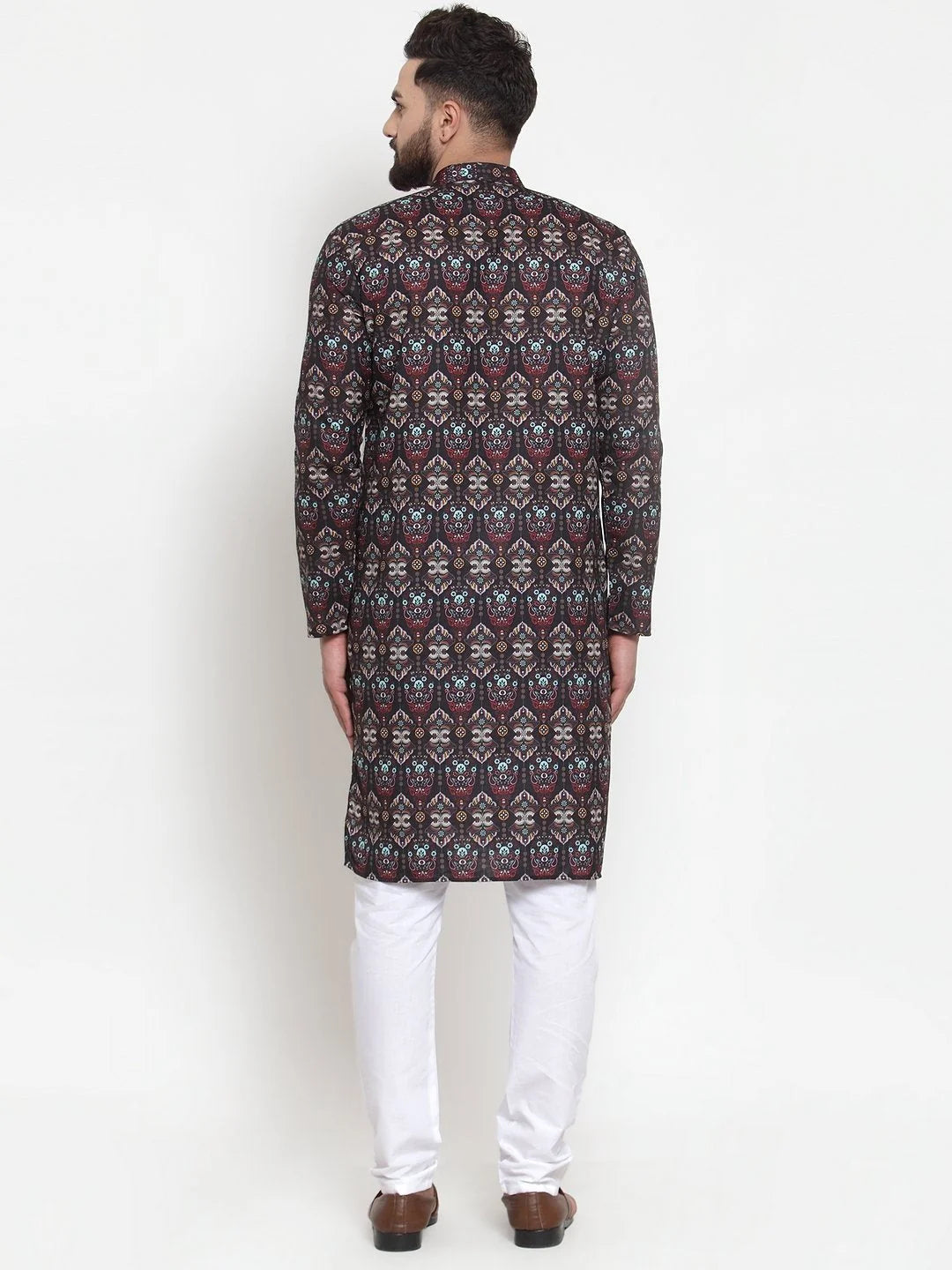 Black & Beige Printed Indian Kurta for Men | Men's Kurta