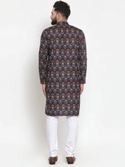 Men Black & Beige Digital Printed Kurta Only