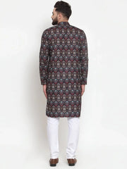 Men Black & Beige Digital Printed Kurta with Churidar ( JOKP 602 Black )-JOKP-602