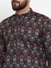 Men Black & Beige Digital Printed Kurta Only
