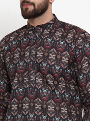 Men Black & Beige Digital Printed Kurta with Churidar ( JOKP 602 Black )-JOKP-602