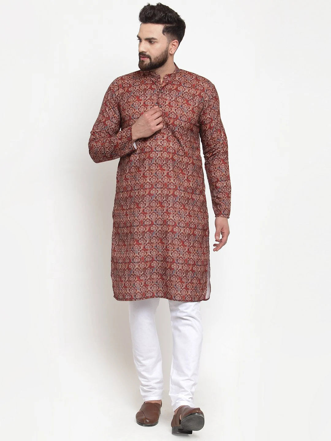 Maroon Printed Men's Kurta | Indian Kurta for Men Online
