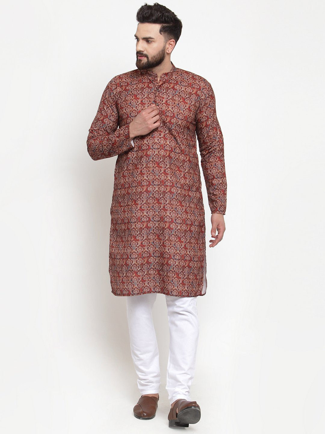 Maroon Printed Men's Kurta | Indian Kurta for Men Online