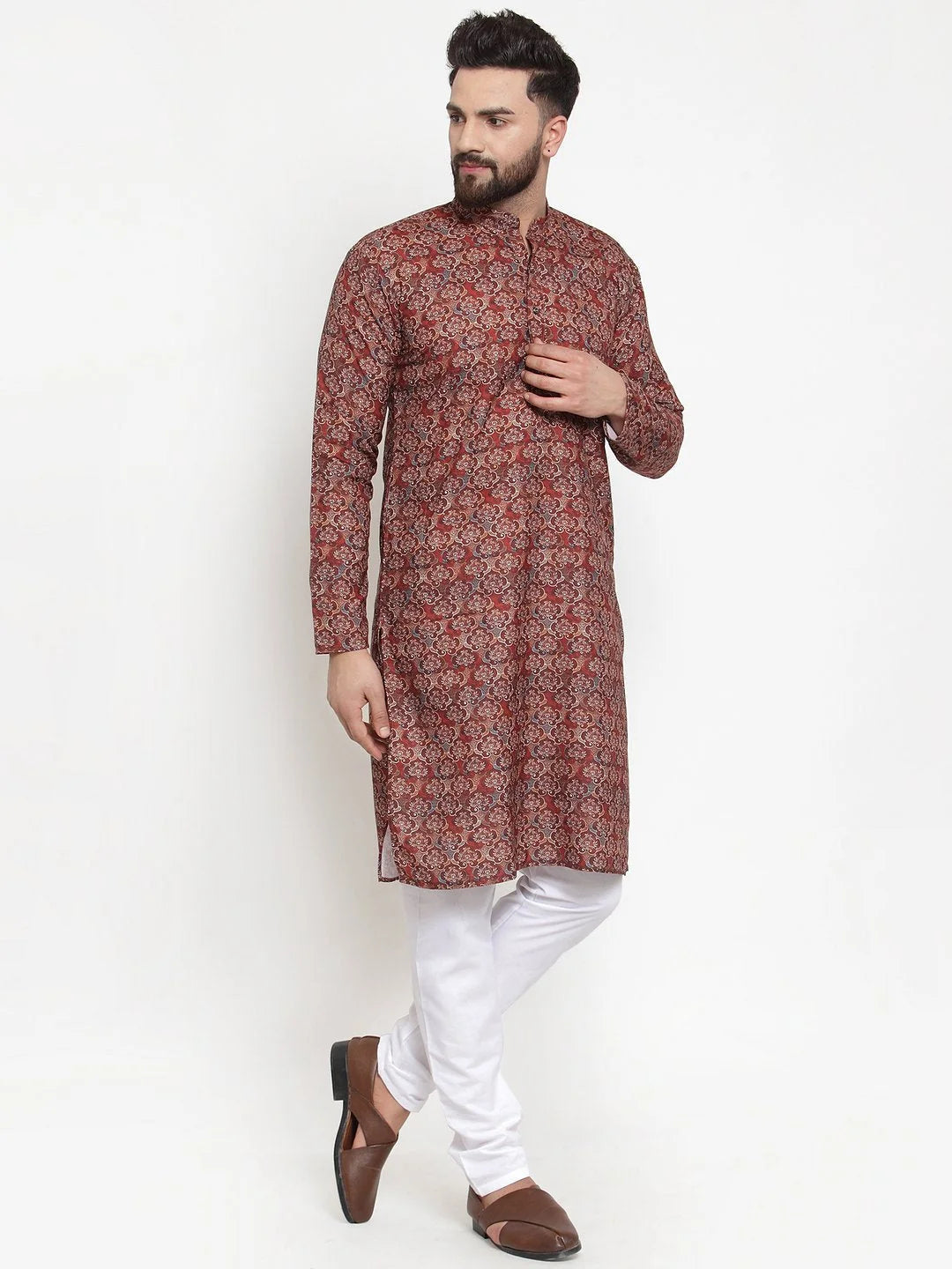 Maroon Printed Men's Kurta | Indian Kurta for Men Online