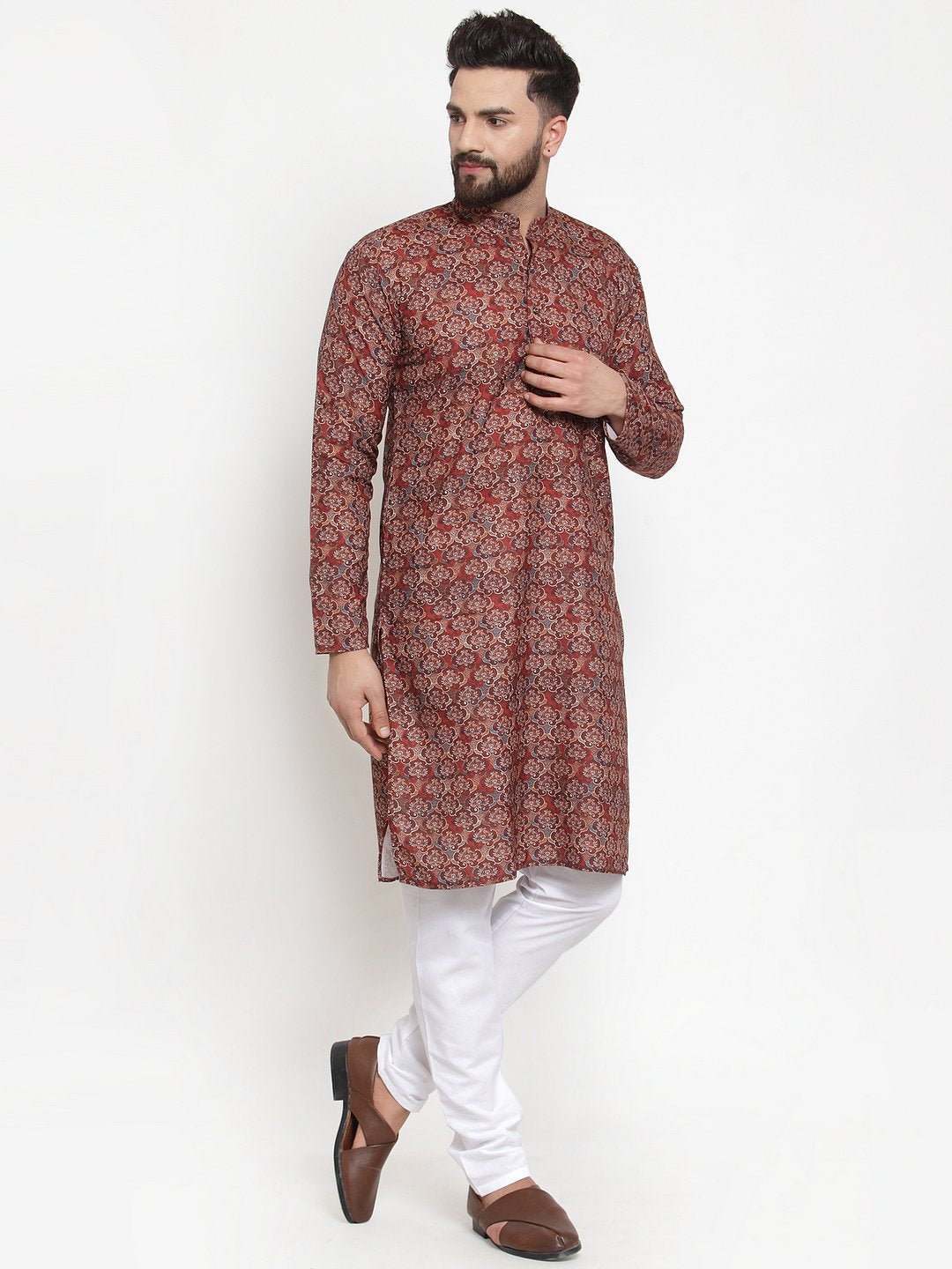 Maroon Printed Men's Kurta | Indian Kurta for Men Online