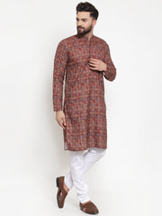 Men Maroon & Beige Digital Printed Kurta Only