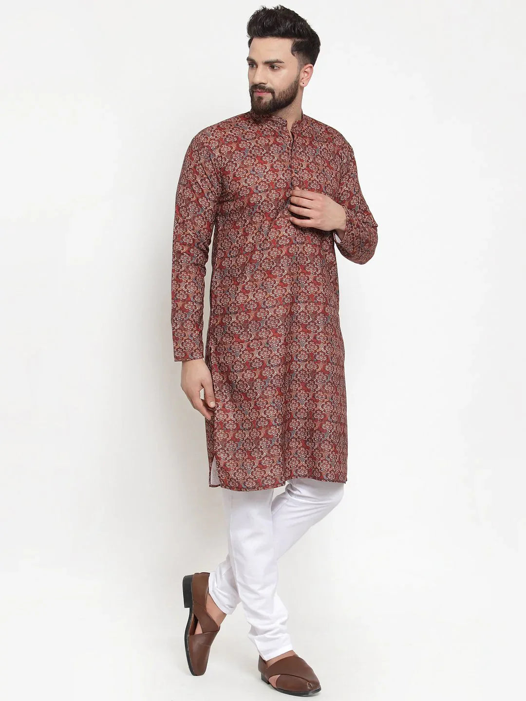 Maroon Digital Print Cotton Kurta Pajama Set | Ethnic Wear