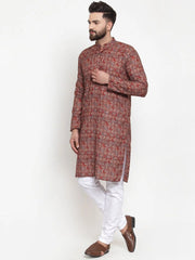 Men Maroon & Beige Digital Printed Kurta Only