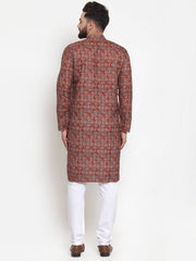 Men Maroon & Beige Digital Printed Kurta Only