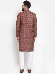 Men Maroon & Beige Digital Printed Kurta with Churidar ( JOKP 602 Maroon )-JOKP-602