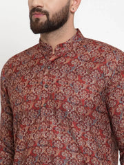 Men Maroon & Beige Digital Printed Kurta with Churidar ( JOKP 602 Maroon )-JOKP-602