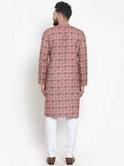 Men Peach & Beige Digital Printed Kurta Only