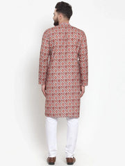 Men Peach & Beige Digital Printed Kurta with Churidar ( JOKP 602 Peach )-JOKP-602