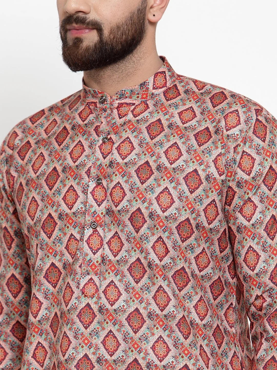 Peach Printed Indian Kurta for Men - Stylish Men's Kurta