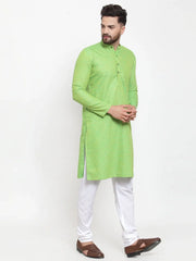 Men Green Checked Self Design Kurta with White Churidar ( JOKP 603Green )-JOKP-603