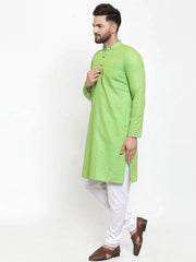 Men Green Checked Self Design Kurta with White Churidar ( JOKP 603Green )-JOKP-603