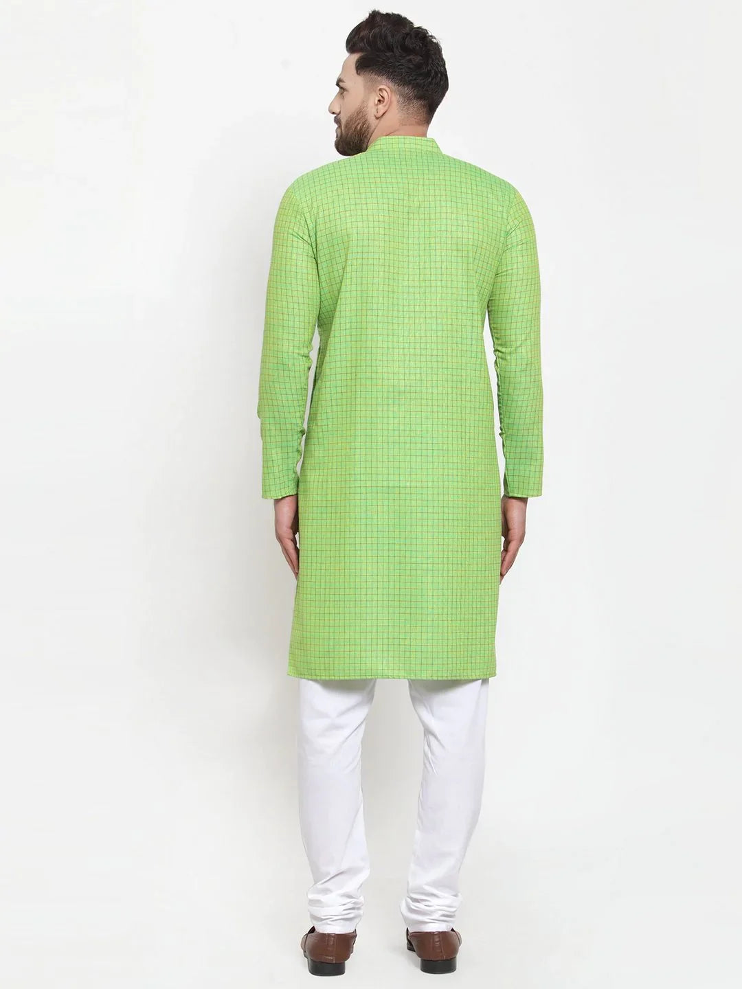 Green Checked Kurta with Churidar | Mens Kurta Pajama Set