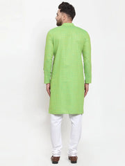 Men Green Checked Self Design Kurta with White Churidar ( JOKP 603Green )-JOKP-603