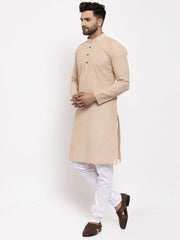 Men's Beige Cotton Printed Kurta Payjama Set