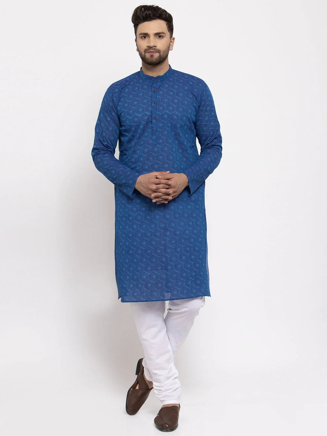 Blue Cotton Printed Men's Kurta | Indian Kurta for Men