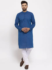 Men's Blue Cotton Printed Kurta Only