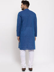 Men's Blue Cotton Printed Kurta Only