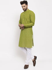 Men's Green Cotton Printed Kurta Payjama Set