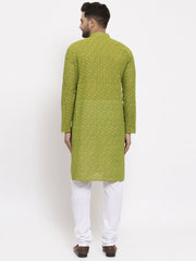 Men's Green Cotton Printed Kurta Only