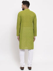 Men's Green Cotton Printed Kurta Payjama Set
