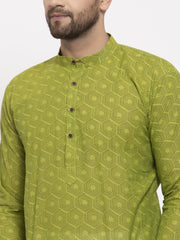 Men's Green Cotton Printed Kurta Only