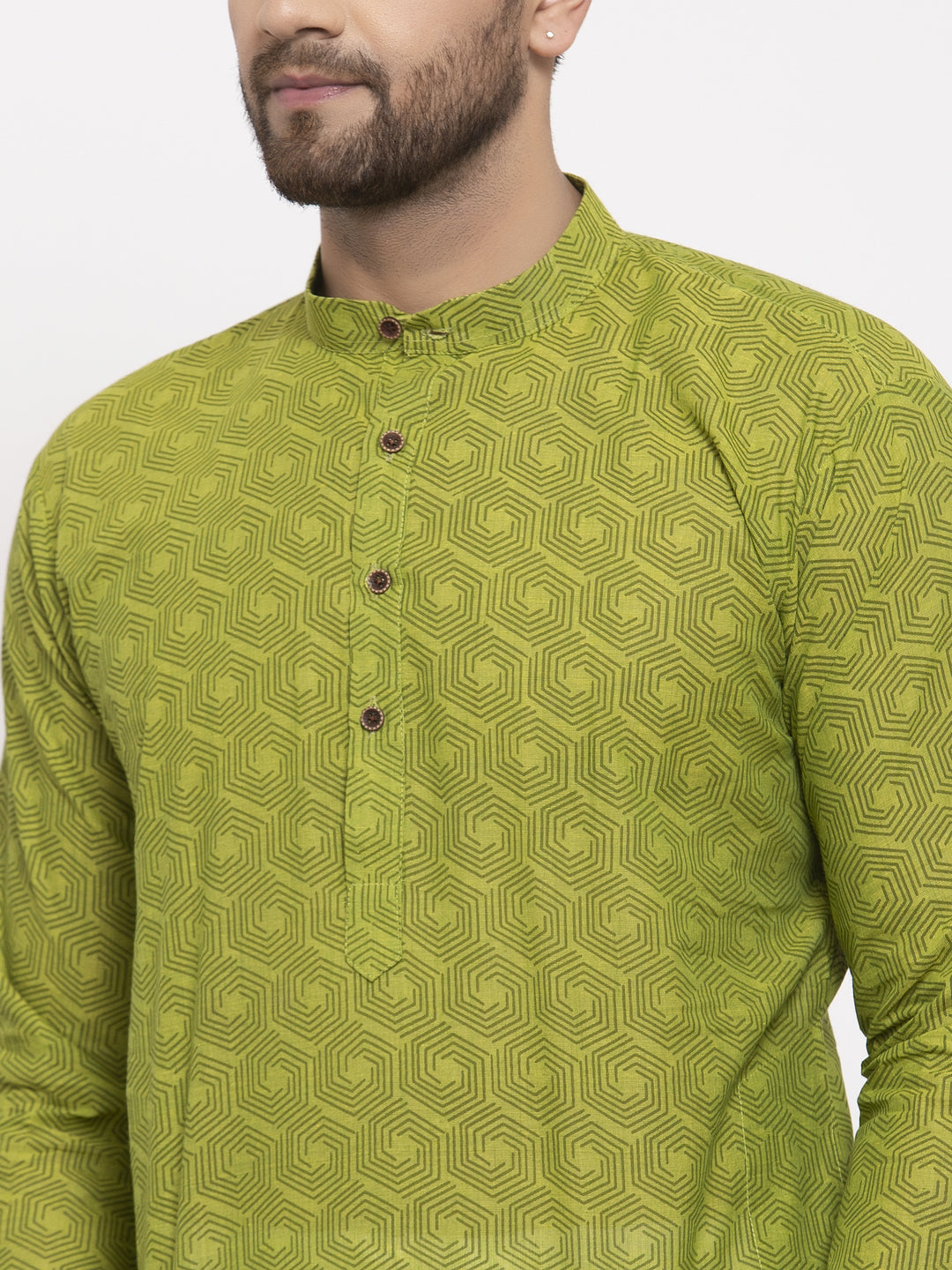 Green Cotton Printed Mens Kurta | Indian Kurta for Men Online