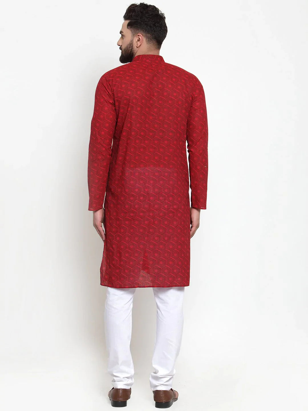 Red Printed Kurta Churidar Set for Men | Cotton Kurta Pajama