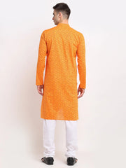 Men's Yellow Cotton Printed Kurta Only