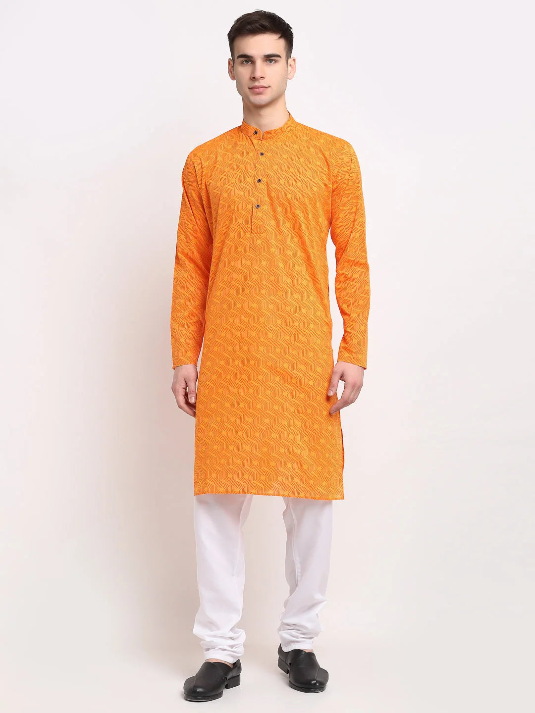 Yellow Cotton Printed Men's Kurta | Indian Kurta for Men