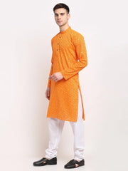 Men's Yellow Cotton Printed Kurta Payjama Set