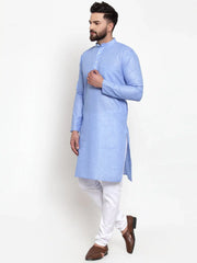 Men Blue Self-design Kurta with Churidar ( JOKP 605 Blue )-JOKP-605