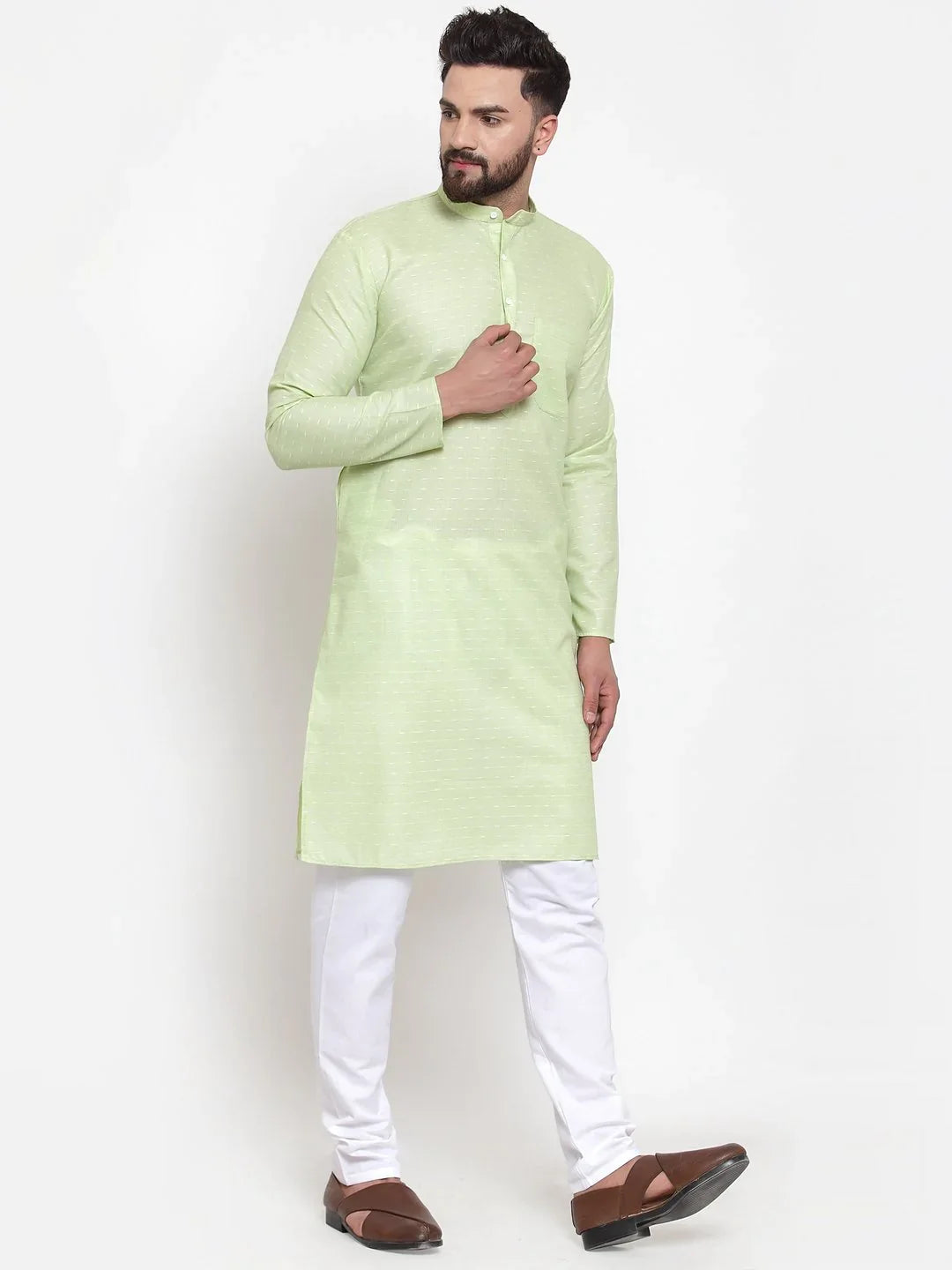 Green Cotton Kurta Pajama Set - Mens Kurta Pajama