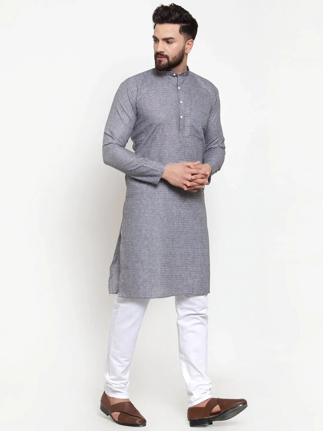Grey Cotton Kurta Pajama Set - Mens Kurta Pajama