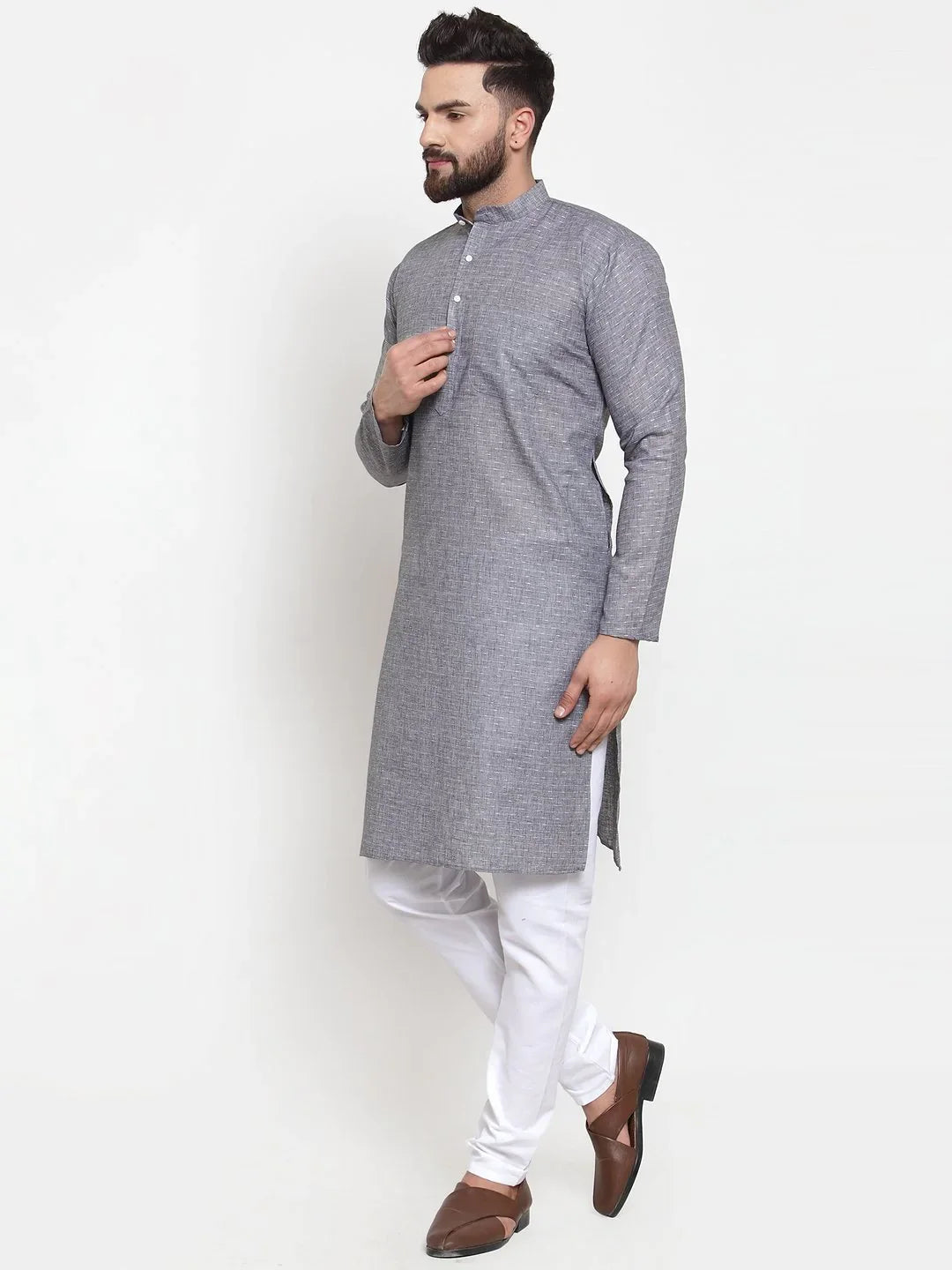 Grey Cotton Kurta Pajama Set - Mens Kurta Pajama