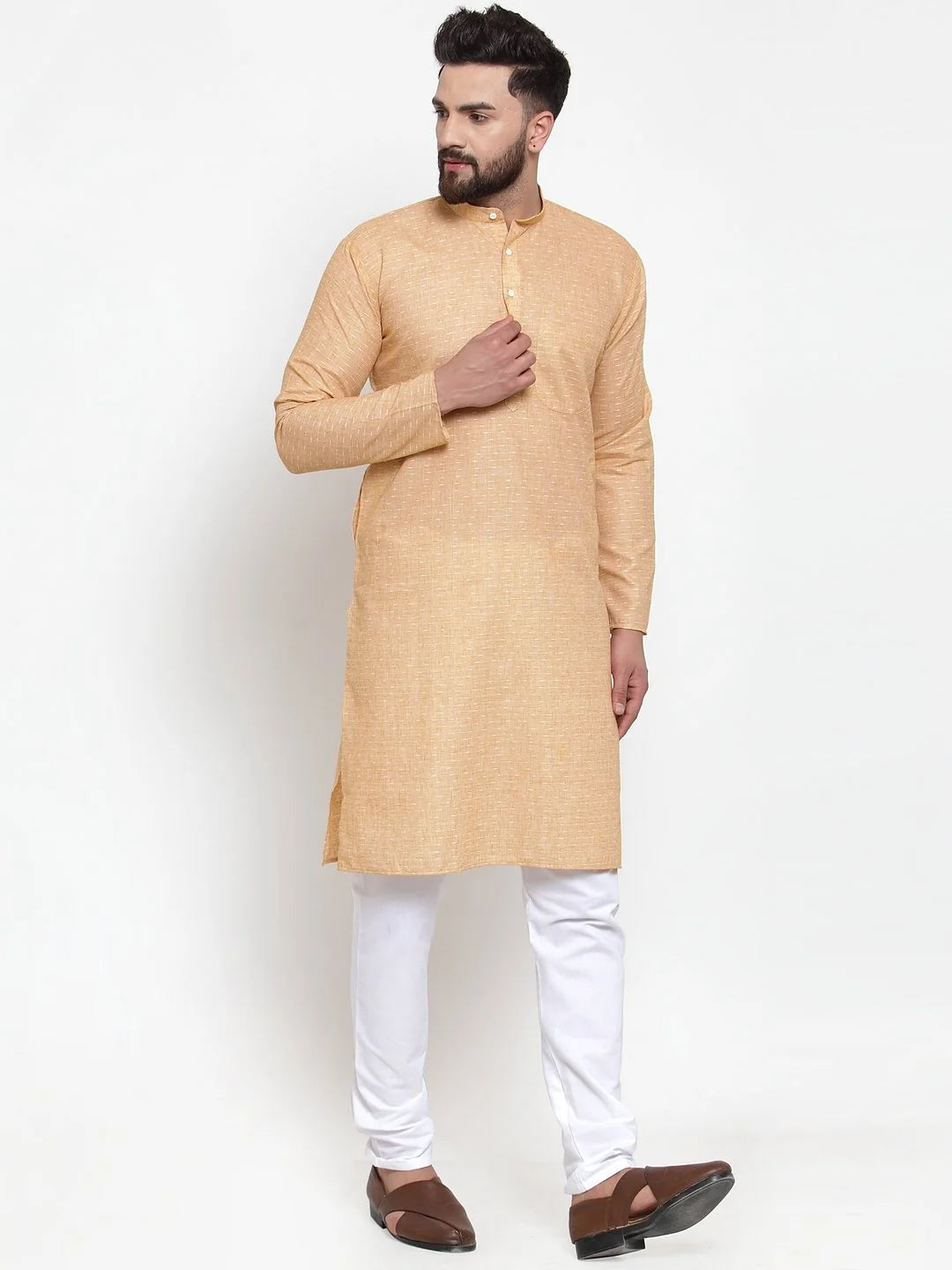Orange Self-Design Men's Kurta | Stylish Indian Kurta