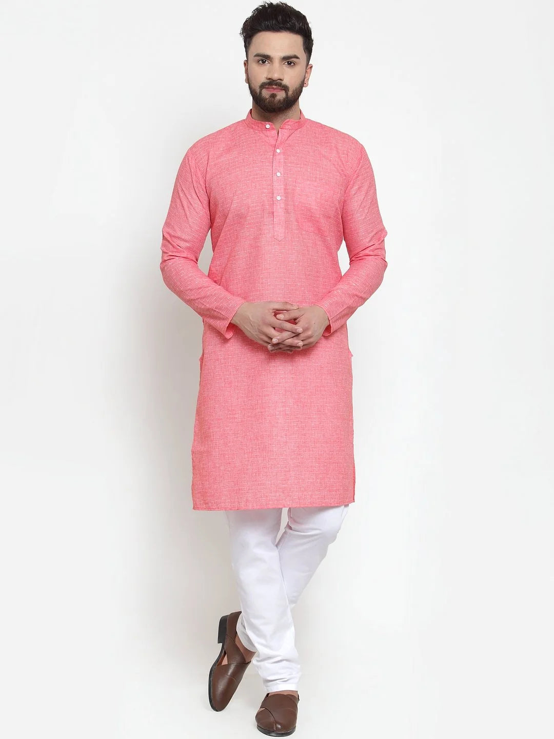 Pink Cotton Mens Kurta - Indian Kurta for Men - Ethnic Wear