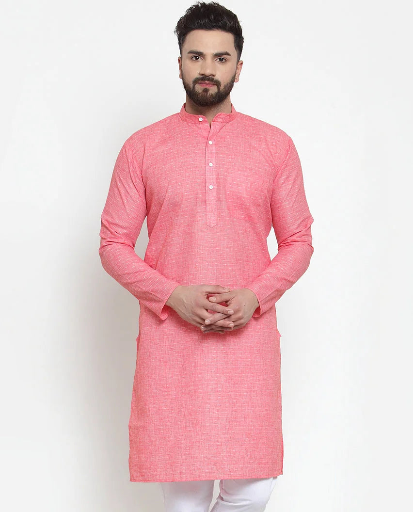 Pink Cotton Mens Kurta - Indian Kurta for Men - Ethnic Wear