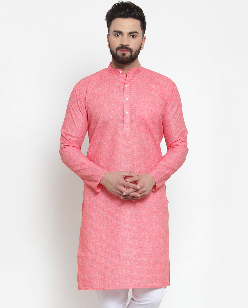 Pink Cotton Mens Kurta - Indian Kurta for Men - Ethnic Wear