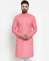 Men Pink Self-design Kurta Only