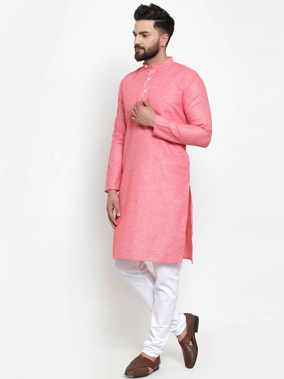 Pink Cotton Mens Kurta - Indian Kurta for Men - Ethnic Wear