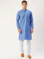 Men's Blue Cotton Solid Kurta Only