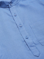 Men's Blue Cotton Solid Kurta Only