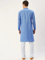 Men's Blue Cotton Solid Kurta Only
