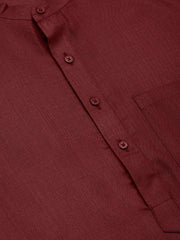 Men's Maroon Cotton Solid Kurta Only
