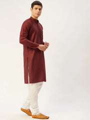 Men's Maroon Cotton Solid Kurta Only